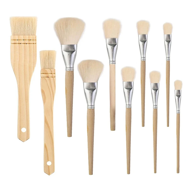 

10 PCS Assorted Size Goat Hair Brushes Gilding Brush Gold Leaf Hair Duster Flat Brush Mops For Watercolor, Wash, Ceramic