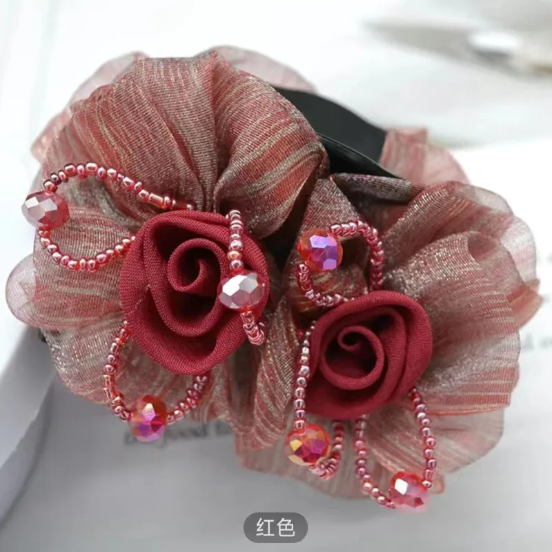 Flower Hair Claw Clip for Women, Elegant Shark Clip Hair Accessory with European Lace, Handmade Hairpin for Updo Hairstyles - Image 4