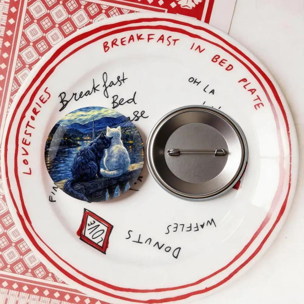 Cute Cat V-Van G-Gogh Starry Sky Badge Tinplate Soft Button Pin Brooch Metal Badge Custom Jewelry Accessories Hat Bag Lapel