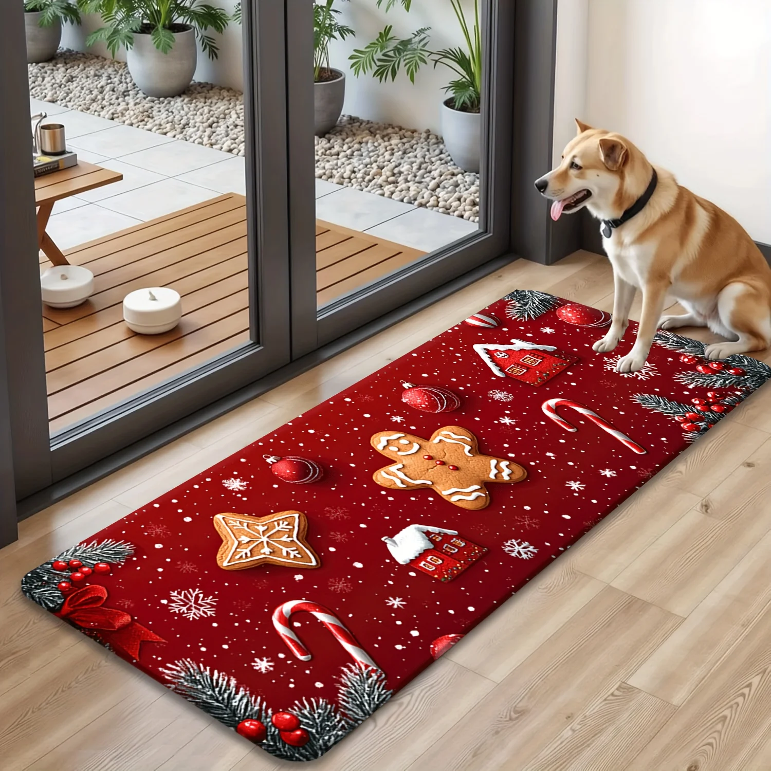 Xmas Gingerbread Kitchen Runner Rug Entryway Area Rug Bedroom Living Room Laundry Floor Mat Festive Home 1/2/3pcs Set  Doormat
