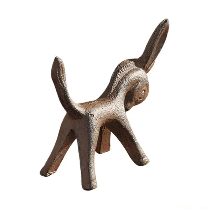 QX2E Tabletop Donkey Sculpture Cast Iron Home Accent for Shelf, Desk, and Cabinet Decors, Farmhouses Metal Animal Figurine with