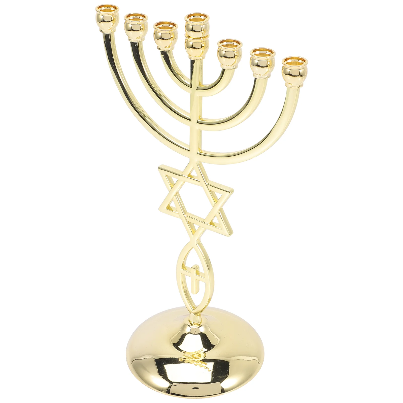 

Hanukkah Stand 7-Headed Candelabra Chalice Table Decor Metal Holder Golden for