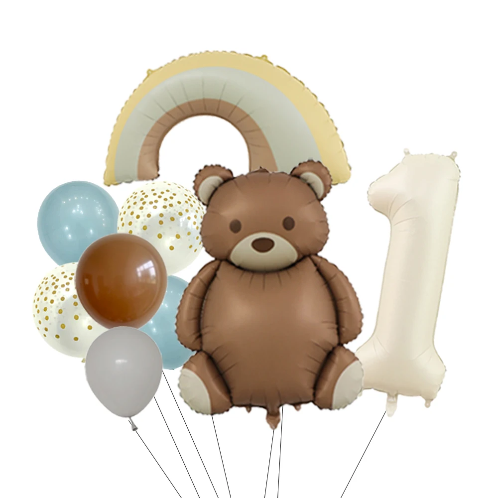 10 Stück cremefarbene Zahlenbären-Regenbogen-Folienballons, alles Gute zum Geburtstag, Partydekorationen, Kinder, Mädchen, Jungen, 1, 2, 3, 4, 5, 6, 7, 8, 9 Jahre alt