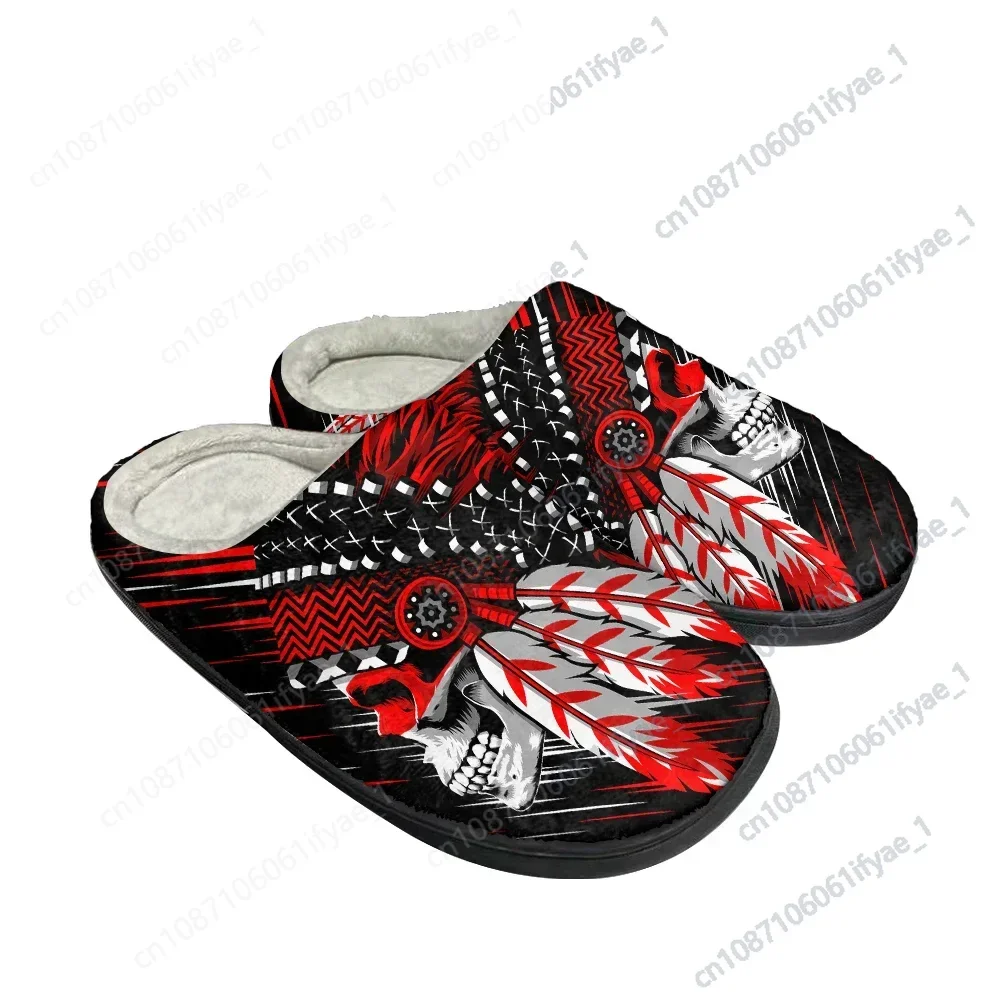 

Indian Chief Skull Custom Slippers Mens Womens Latest Sandals Bedroom Plush Indoor Keep Warm Shoes Thermal Indoor Flat Slipper