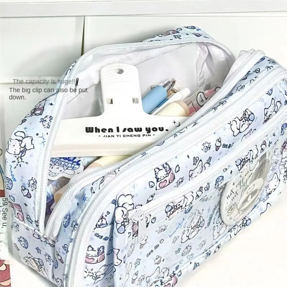 Large Capacity Bow Cat Pencil Bag Zipper Thicken Bow Kitten Pencil Case Kawaii Cartoon Animal Kitten Stationery Bag