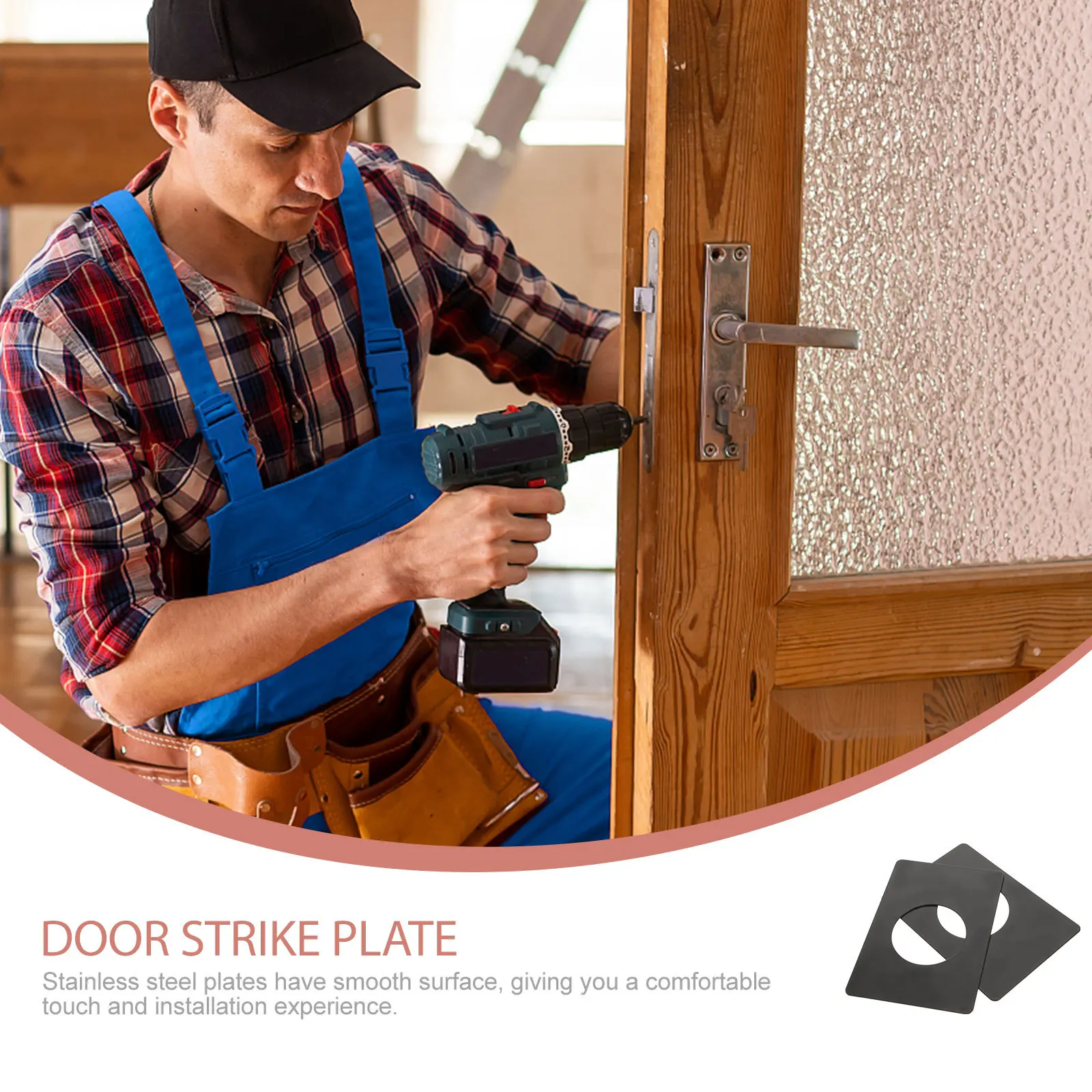 

2Pcs Door Reinforcement Plate Door Lock Repair Hole Filler Stainless Steel Deadbolt Installation Cover Plate Scratch Repair Kit
