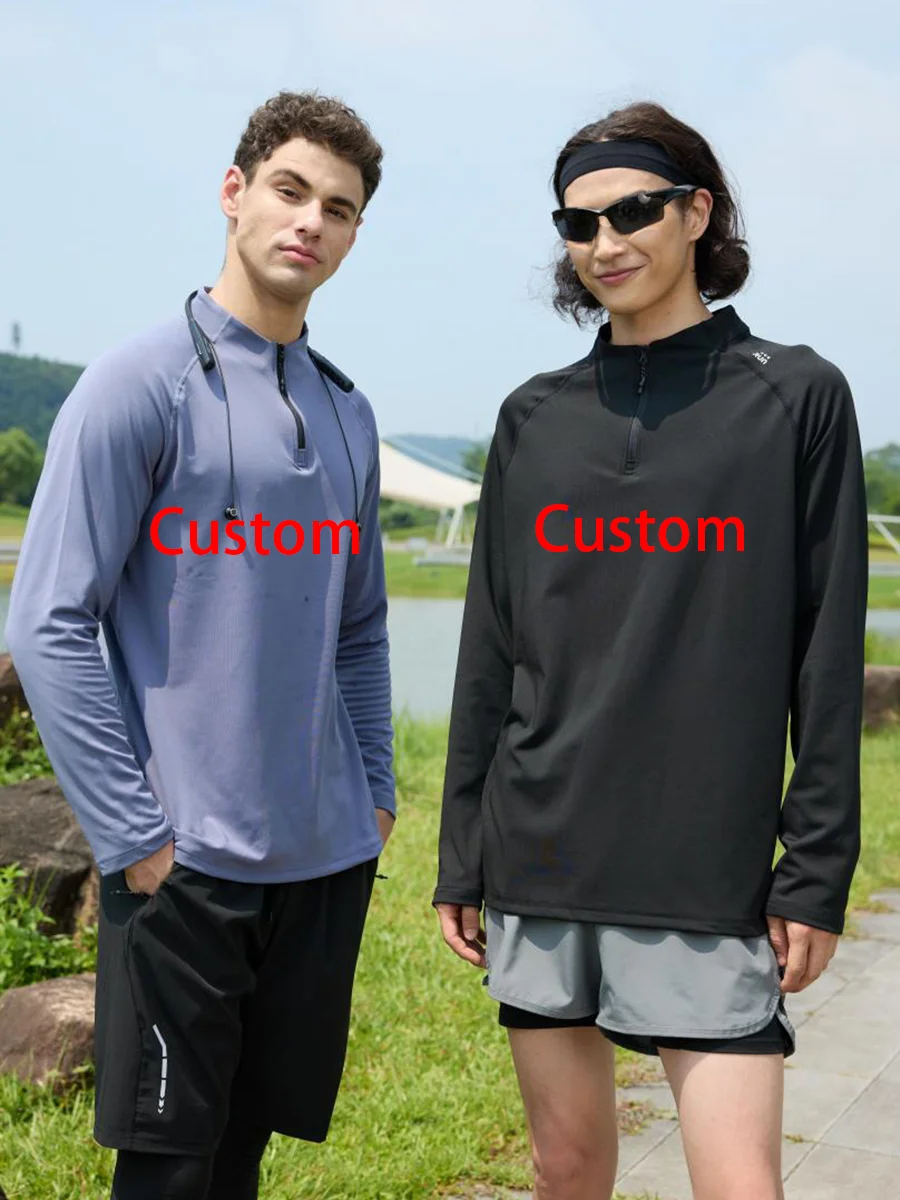 

# Мужская спортивная футболка с длинным рукавом 9863-XIYU с индивидуальным логотипом, на молнии до середины груди, быстросохнущая, дышащая, для тренировок, бега, спортзала, фитнеса, осенняя коллекция