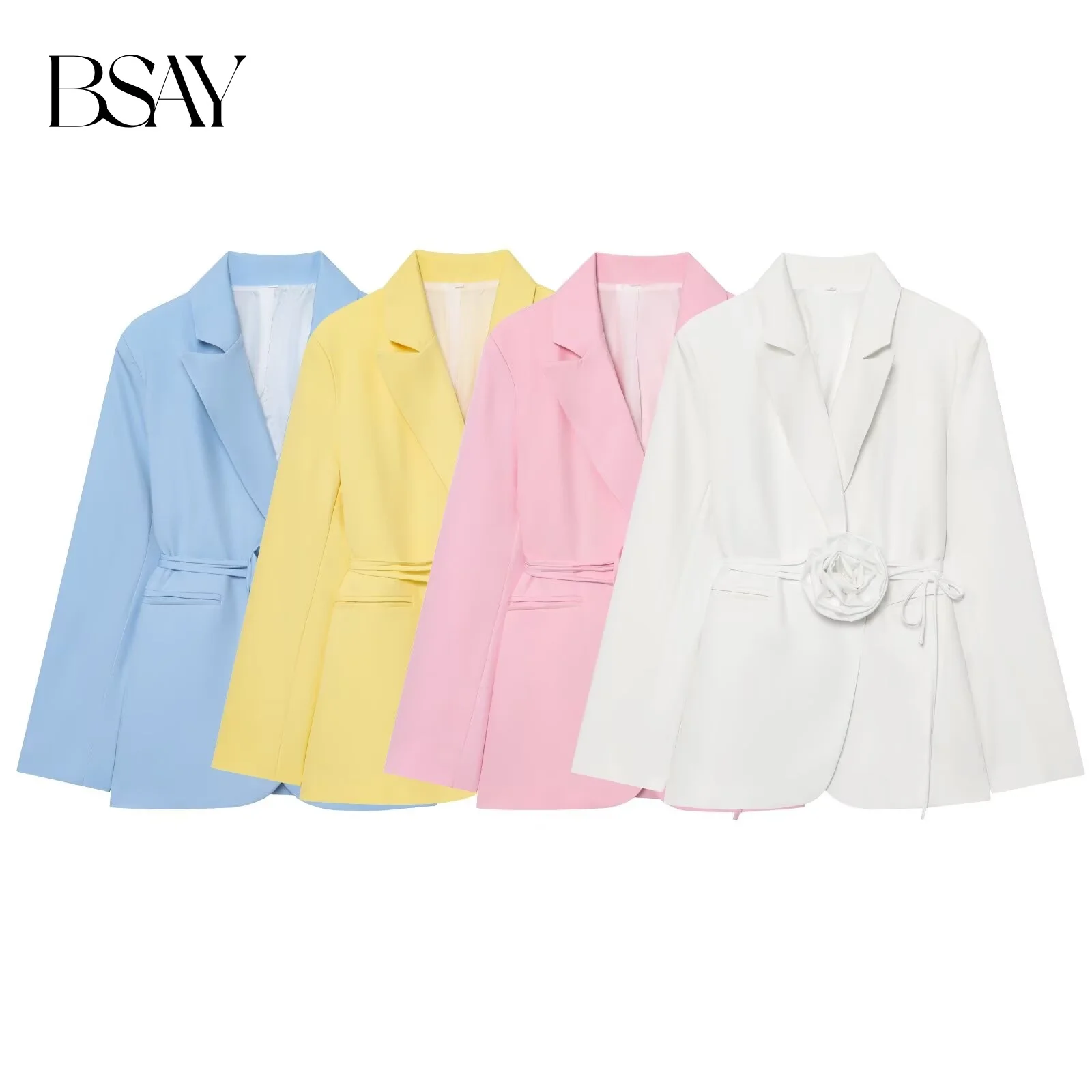 

BSAY Autumn New Women's Fashion Versatile Long Sleeve French Lace Flower Suit Coat Small Fragrant Style Neon color