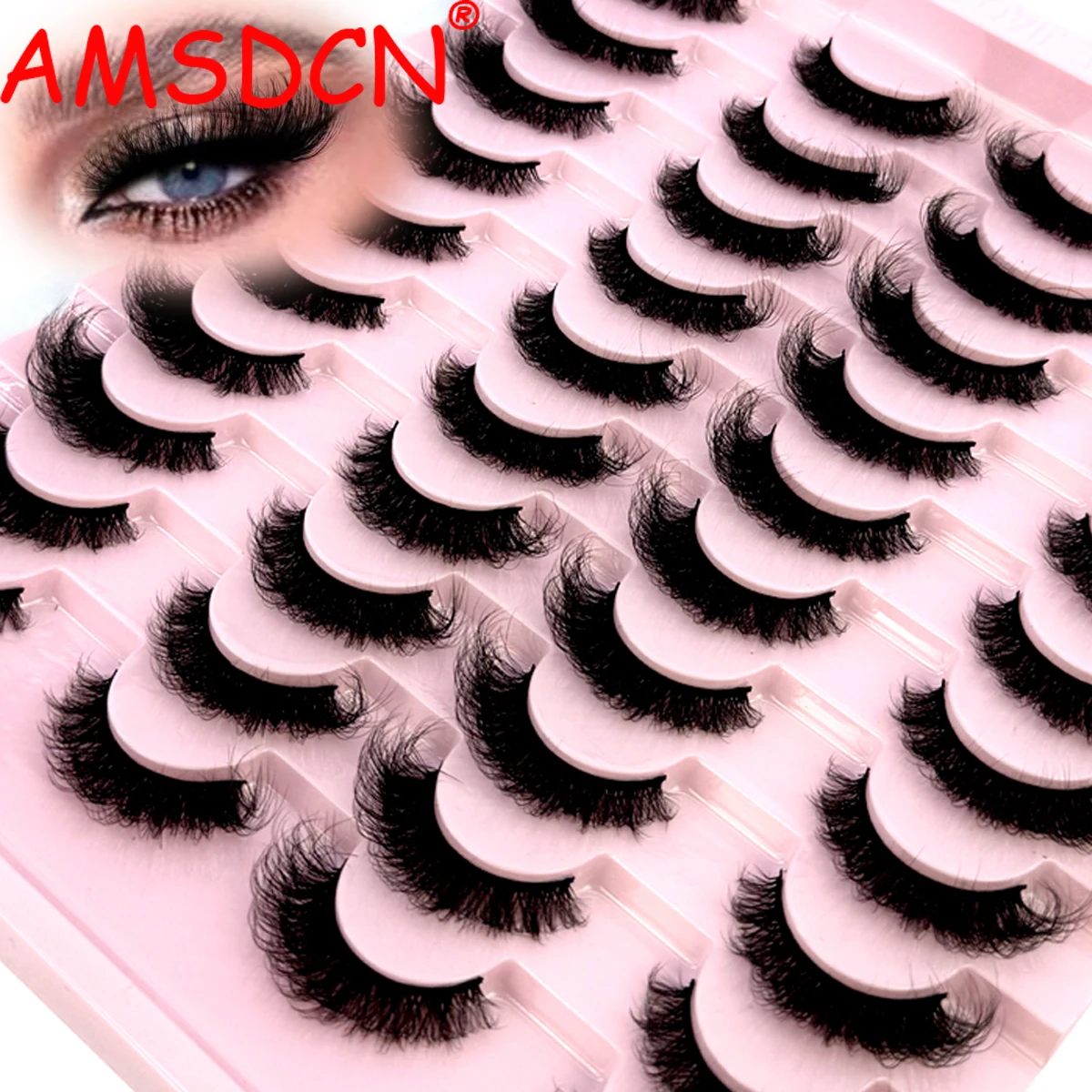 AMSDCN  wholesale mink eyelashes 3D Natural False 20 pairs Lashes Fluffy Wispy Natural Cross Cat eyeLashes Eyelash Extension Ma