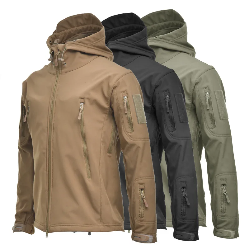 

Men's Jacket Camouflage Hooded Leisure Soft Shell Shark Skin Fleece Waterproof Windbreaker Coat Hiking Camping Jacket for Men