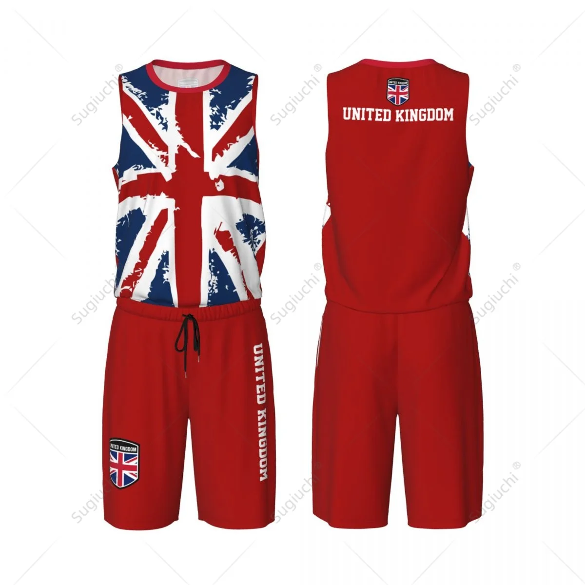United Kingdom Flag Color Men Basketball Set Shirt & Pants Sleeveless