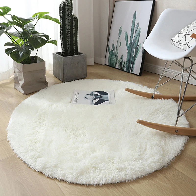 40*40cm Round Fluffy Wool Rug Solid Color Living Room Small Carpet Ground Mat Room Long Plush Bedroom Bed Side Shaggy Footcloth