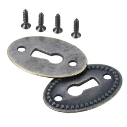 2pcs Keyhole Cover Oval Antique Bronze Hollow Pattern Connectors Old Chinese Style Cabinet Vertical Beaded Jewelry Box w/screws