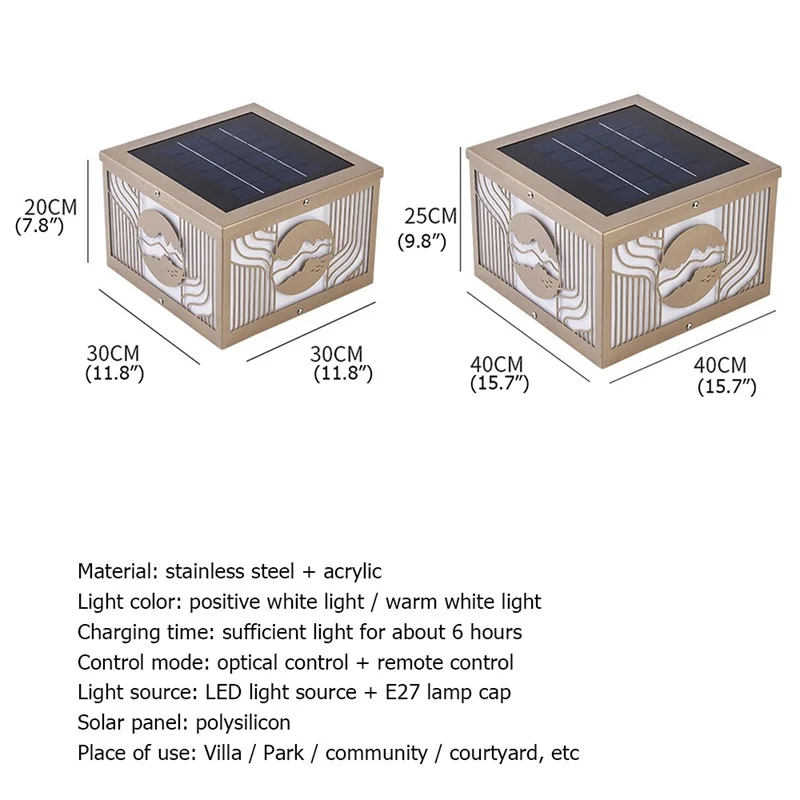 Outdoor Solar Post Lamp Pillar Light Remote Control Waterproof IP65 Modern Wall LED for Home Garden