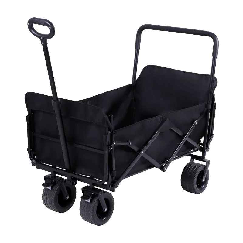 Outdoor hand cart with reclining seat, garden beach four-wheel, multi-purpose foldable practical camping folding cart
