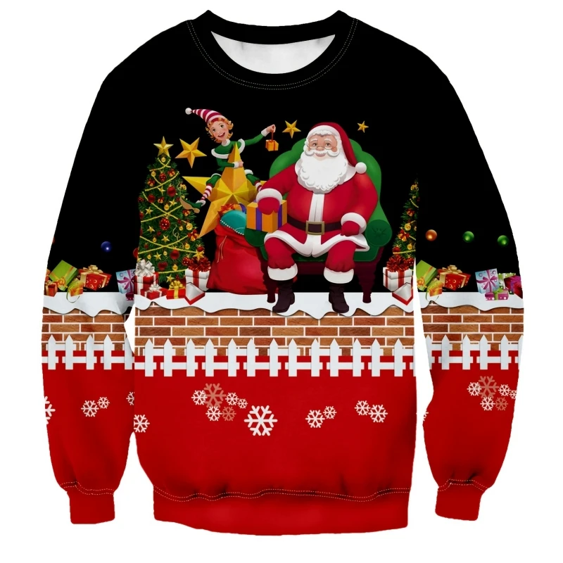 

Funny Christmas Sweatshirts For Men Pullover Oversized O-Neck Hoodie Santa Claus Graphic Long Sleeves Printed Top Men's Clothing