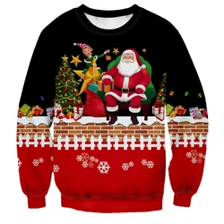 Funny Christmas Sweatshirts For Men Pullover Oversized O-Neck Hoodie Santa Claus Graphic Long Sleeves Printed Top Men's Clothing