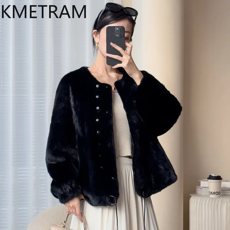 Mantel Bulu Cerpelai Asli Jaket Bulu Pendek Hitam Mewah Wanita Pakaian Wanita Musim Dingin Kualitas Tinggi Baru Dalam Jaket Berbulu 2025ба