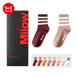 MIIOW 5Pairs Stripe Cotton Tube Socks Women's Harajuku Soft Antibacterial Socks Leisure Cute Kawaii Socks Deodorant Long Socks