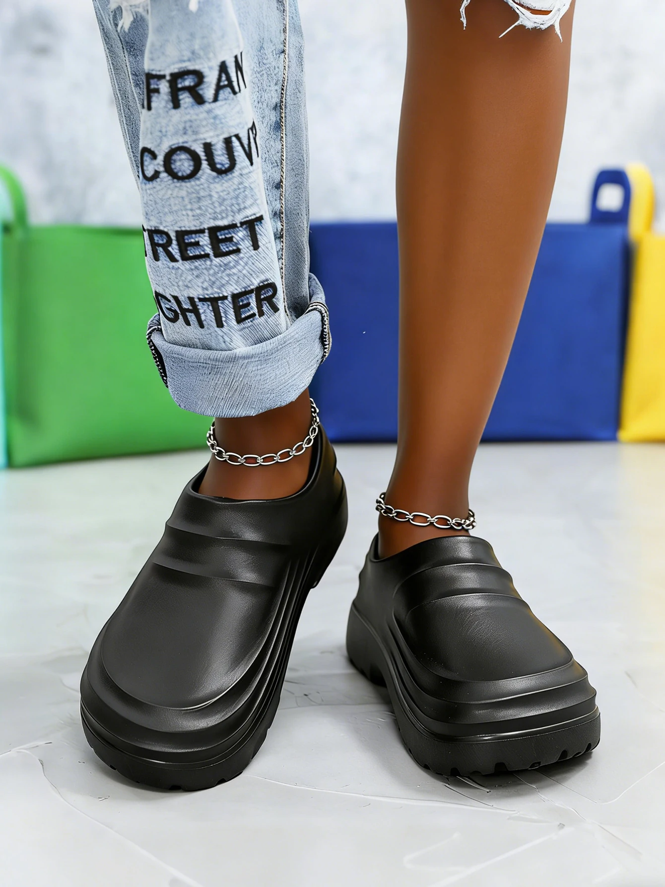 Damen Allwetter-Freizeitschuhe, schlichte, einfarbige EVA-Slipper mit geschlossener Zehenpartie, Anti-Kick- und Anti-Splash-Funktion, Angelschuhe, Strandschuhe – Detail 4