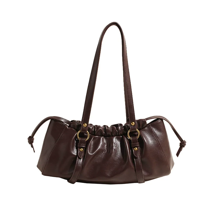 ريترو خمر حمل حقيبة المرأة سعة كبيرة بولي Leather الجلود بوسطن Ruched حقيبة مشبك إغلاق حقيبة هوبو بلون للسفر في الهواء الطلق #6