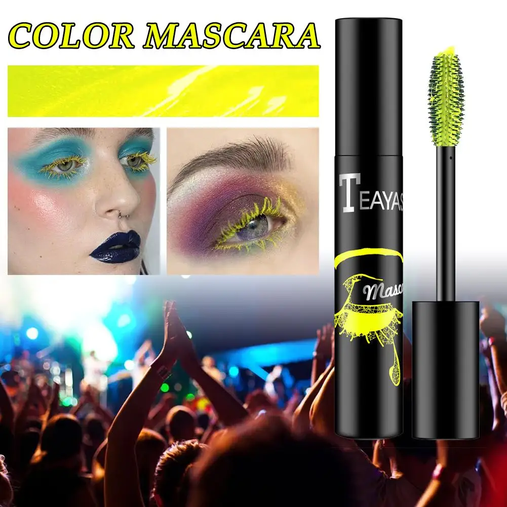 Máscara de maquillaje profesional a prueba de agua, maquillaje de alargamiento rápido, rímel fluorescente, pestañas verdes, pestañas secas, B6c2