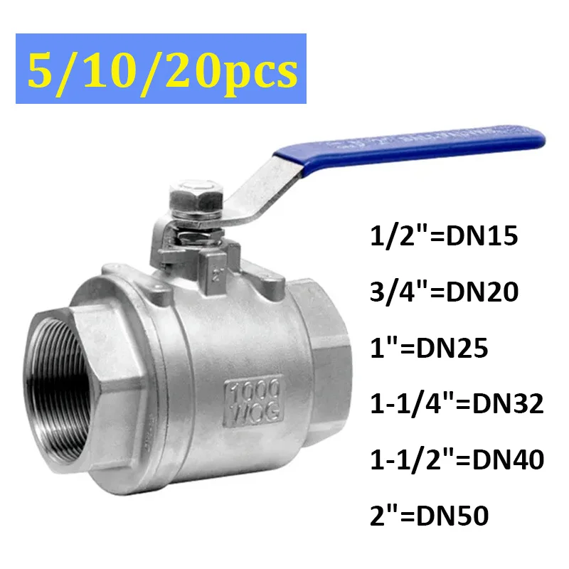 5/10/20pcs Stainless Steel BallValve SS304 2P Full Port Ball Valve 1/2