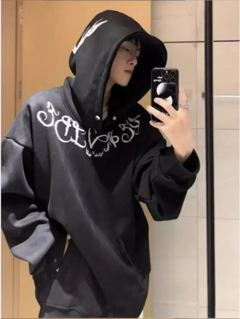 Suéter coreano con capucha para mujer/hombre, Top holgado de calle Retro americano, abrigo para pareja de calle alta, Tops Y2k, sudaderas con capucha, ropa