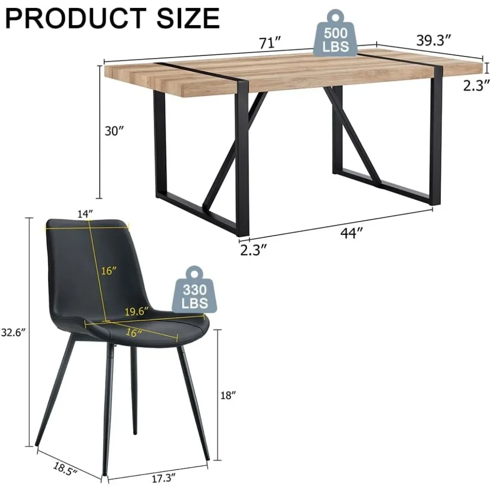 Dining Table Set for 6, Modern Rectangle Wood Dinings Tables, 6 PU Dinings Chairs, 71''Dining Table and Chairs Set