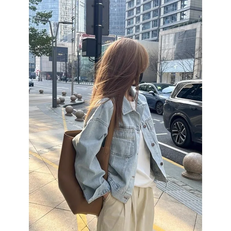 2026 Frühling und Herbst Koreanische Loose-Fit Jacke Langarm-Oberteil Retro Jeansjacke für Damen
