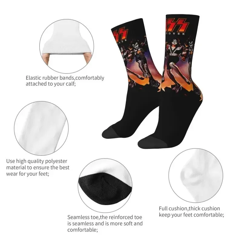 Śmieszne męskie skarpetki Heavy Metal Rock Band Kiss Dress Sock Unisex Oddychające Wygodne skarpetki Rock And Roll Crew z nadrukiem 3D