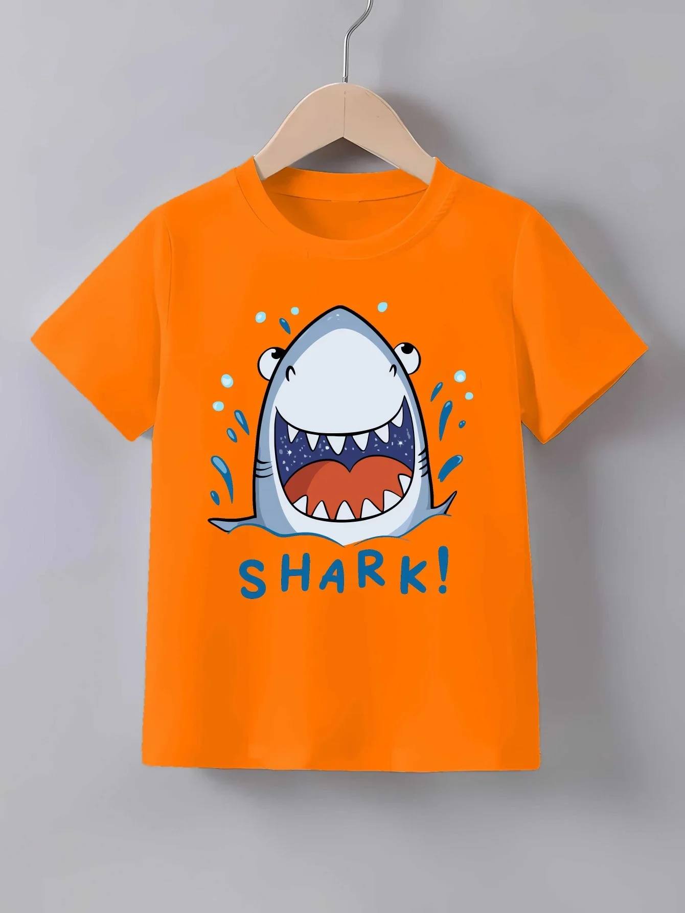 Big Mouth Shark Cartoon Print T Shirt Family Matching Outfit Boys Girls Kids Short Sleeve Sea Creature Children Daily Tees