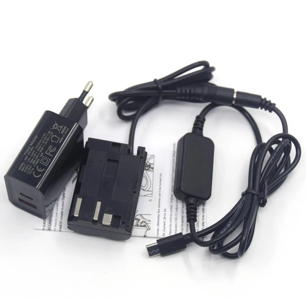 BP-511 DR-E2 DR-400 baterai palsu + ACK-E2 kabel Power Bank USB C + adaptor Charger PD untuk Canon EOS 20D 30D 40D 5D 50D D30 D60