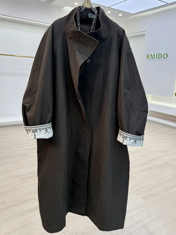 Embroidered trench coat women's 2026 lazy wind relaxation knee coat