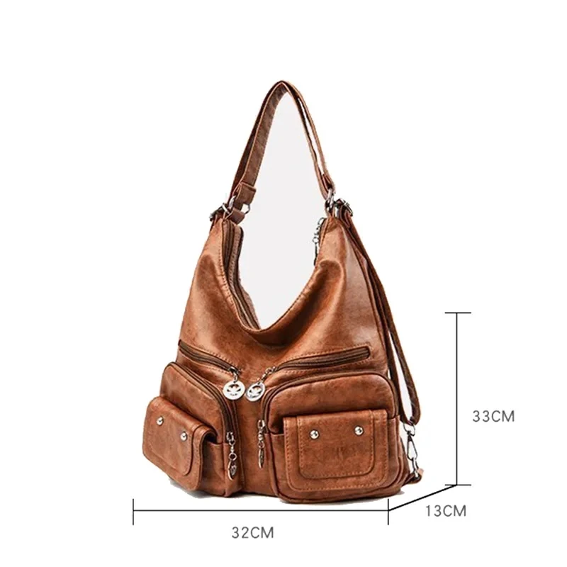 Female Multifunctional Handbag Casual Large Capacity Hobos Bag For Women Travel Shoulder Bags Totes PU Leather Crossbody Bag