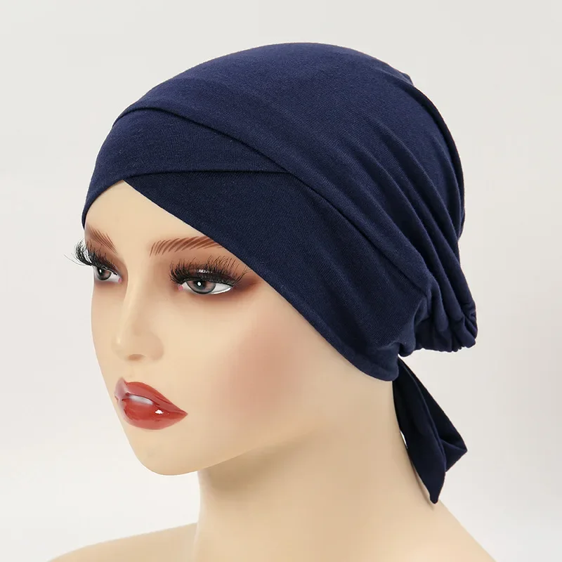 Modal Cotton Underscarf Lace Up Bonnet Muslim Inner Hat Stretch Beanies Chemo Cap Hair Loss Undercap Wraps Islam Turbante Mujer