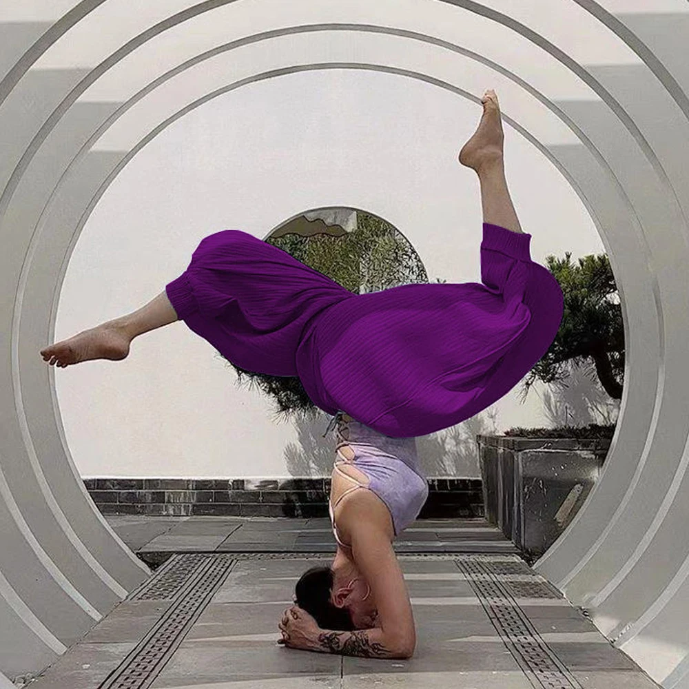 

Women's Gym Yoga Modern Dance High Waist Pants Leggings Slimming Women Clothing S-XL Bloomers Wrinkled Sports Trousers Girls