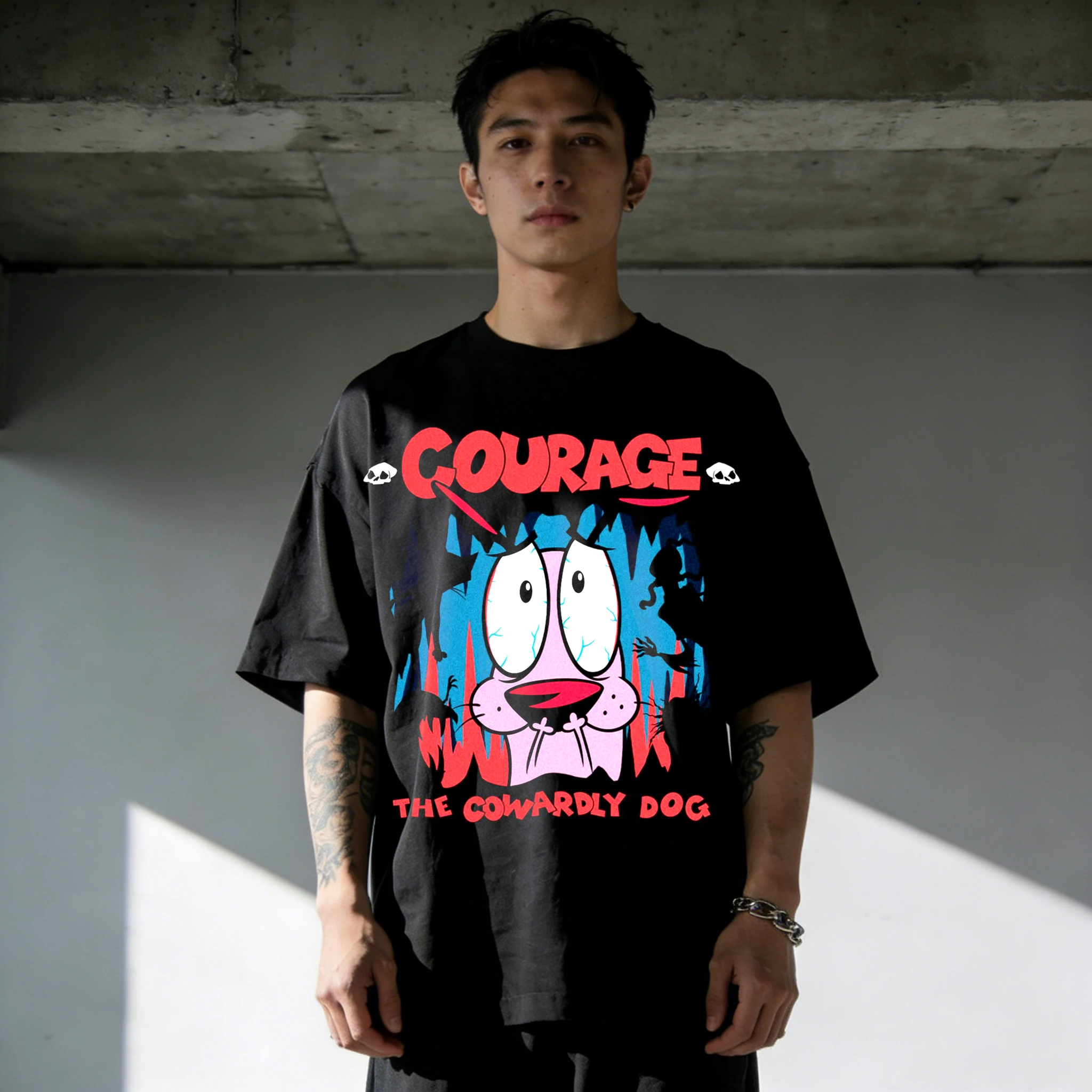 Vintage Courage the Cowardly Dog Cartoon Print Short Sleeve T-Shirt Retro Unisex Graphic Tee 90s Nostalgia Summer Streetwear Top