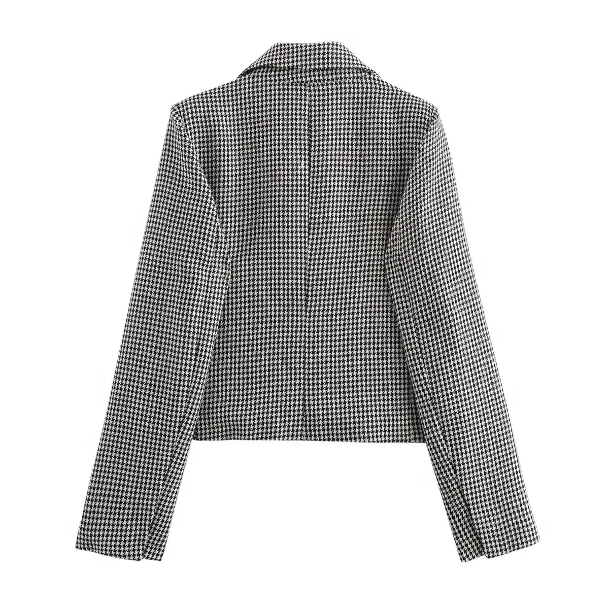 Tangada Women 2024 Fashion Plaid Tweed Crop Blazer Coat Vintage Long Sleeve Female Outerwear QD0170