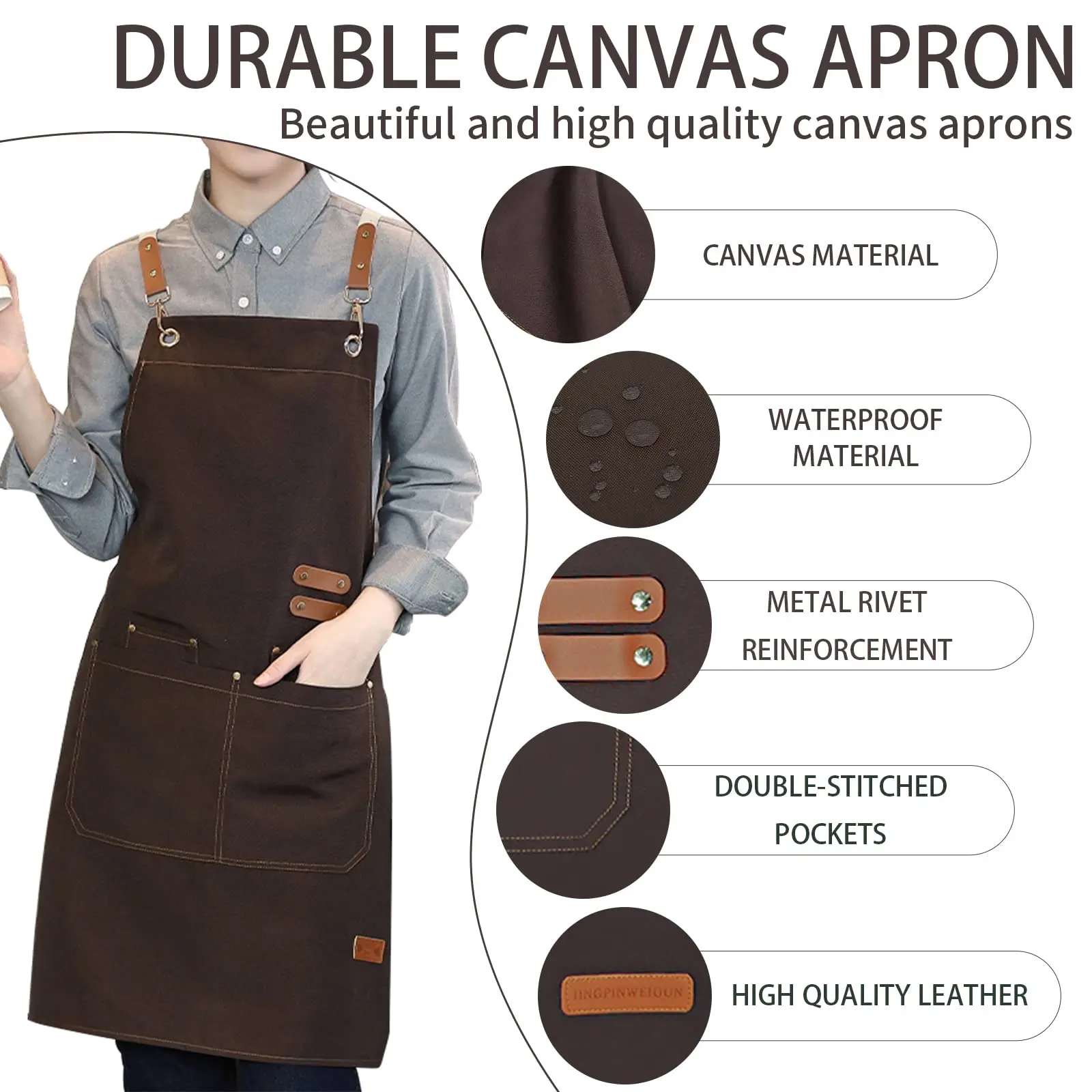 New Fashion Canvas Kitchen Aprons For Woman Men Chef Work Apron For Grill Restaurant Bar Shop Cafes Beauty Nails Studios Uniform