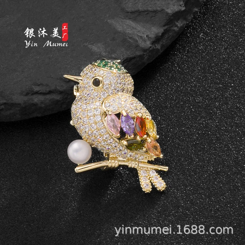 New Electroplated Refined Zircon Bird Brooch South Korea Fashion Unique Design Suit Pin Light Luxury Accessories for Women