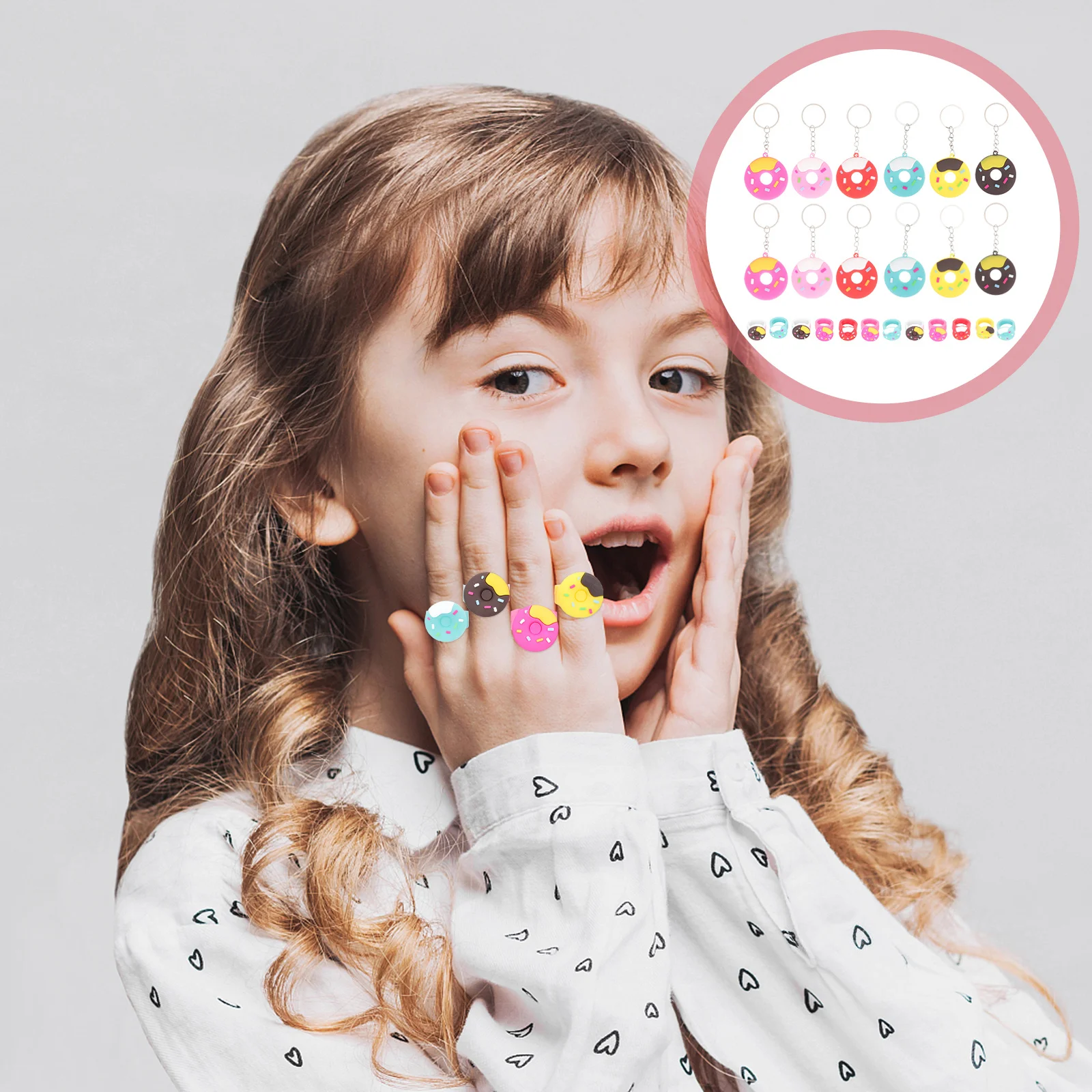 24 قطعة دونات المفاتيح خواتم هدايا الحفلات للأطفال عيد ميلاد الهالوين عيد الميلاد دونات الطرف الديكور الهدايا حلقة رئيسية #1