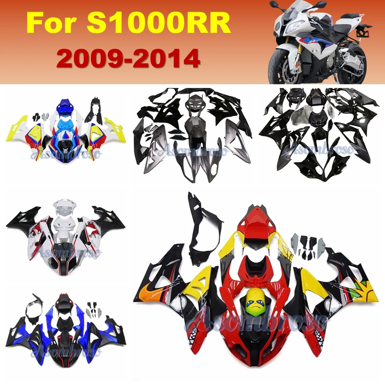 ABS Fairings set For S1000RR 2009 2010 2011 2012 2013 2014 S1000 RR 09-14 Motocycle Shark stickers Body fairing red yellow