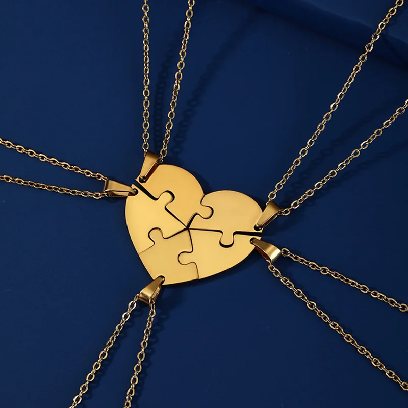 

Combination Heart Puzzles Pendant Necklace For Women Girls Stainless Steel Necklaces Lover Family Jewelry Gifts 2023 New