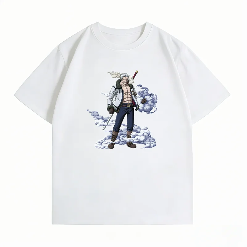Bandai One Piece Cotton Men's T-Shirt Smoker Print Casual Oversized Crew Neck Short Sleeve Summer Anime Graphic Tee