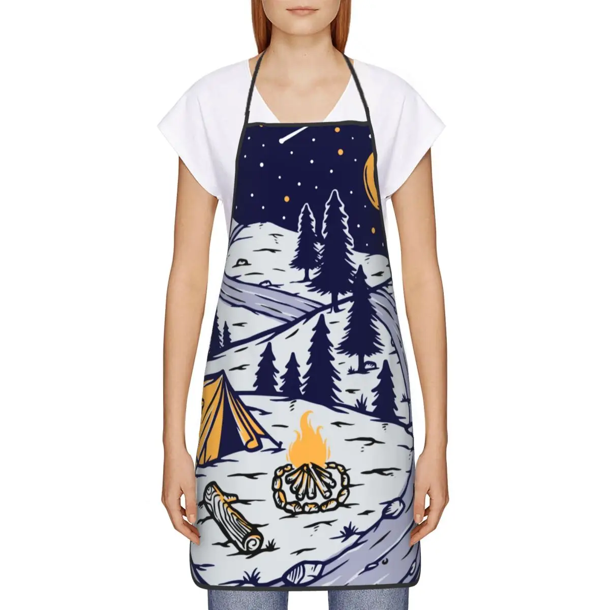 Custom Mountain Campers Adventure Camping Apron Women Men Unisex Bib Kitchen Cooking Tablier Cuisine Chef Baking