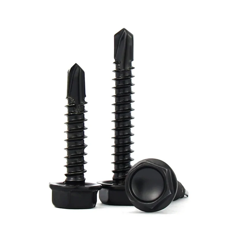 410 براغي ذاتية الحفر من الفولاذ المقاوم للصدأ برأس سداسي - براغي تيك سوداء مقاومة للصدأ للصفائح المعدنية والسياج والتسقيف #4