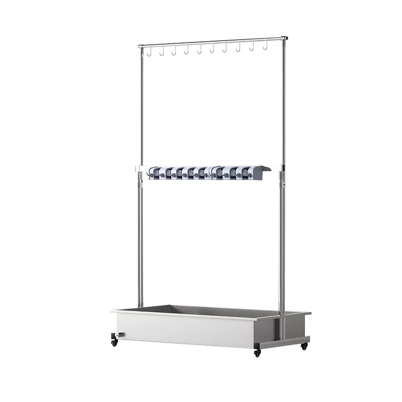 

Floor-standing, stainless steel, mobile mop rack, mop, drain