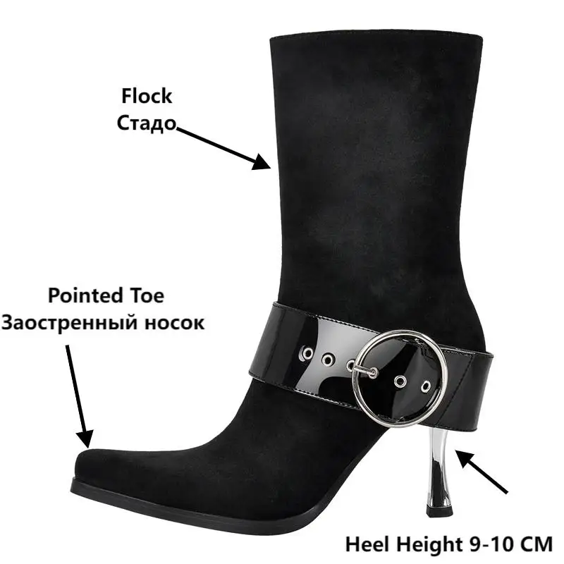 Onlymaker Women Pointed Toe Buckle Ankle Boots Kitten Low Heel Eyelet Booties  Stiletto Sexy Side Zipper Winter Boots