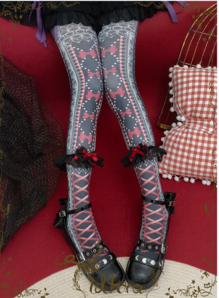 

Christmas and New Years New Japanese Original Lolita Pantyhose Y2K Sweet and Cute Gothic Printed Bow Lace Pantyhose Women